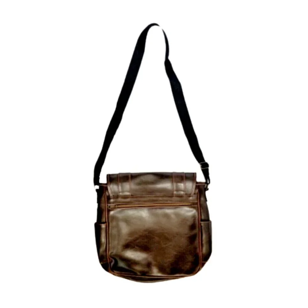 Vintage TOTES Brown Genuine Leather Messenger Bag Crossbody Satchel - Picture 6 of 13